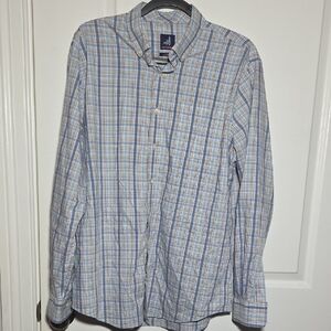 johnnie-O Men's Blue and White Plaid Shirt